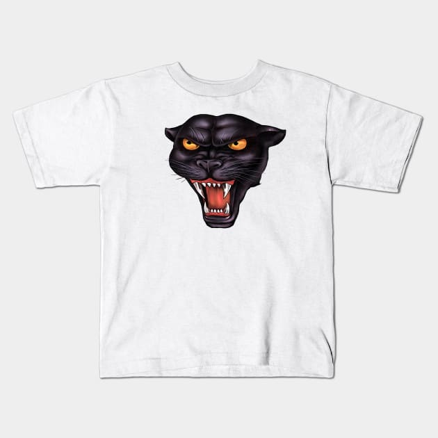 Rowdy Panther Head Kids T-Shirt by PreservedDragons